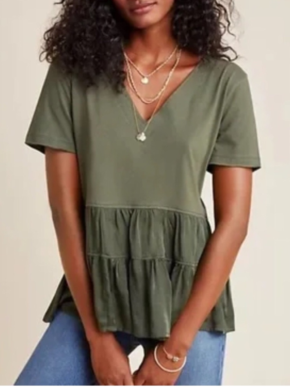 Maeve by Anthropologie Olive Green Louisa Tiered Tee